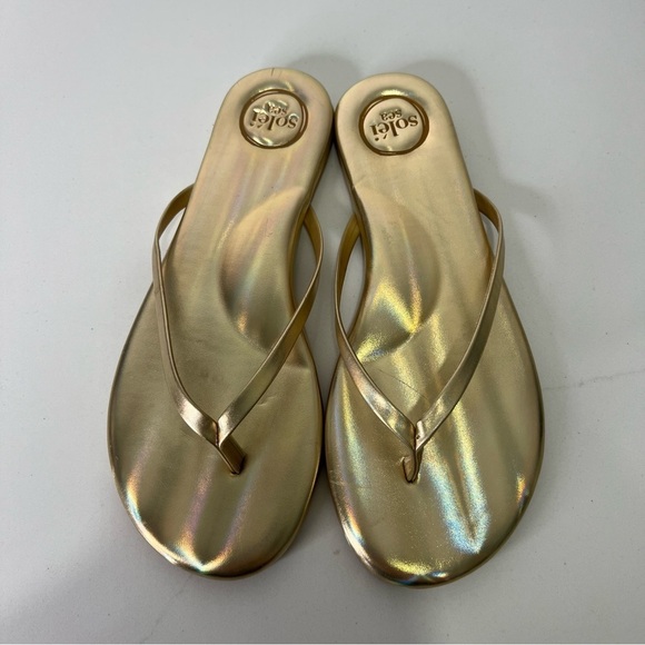 Solei Sea Indie Gold Classic Thin Strap Sandal Faux Leather Flats Slip-On Size 7 - Picture 4 of 11